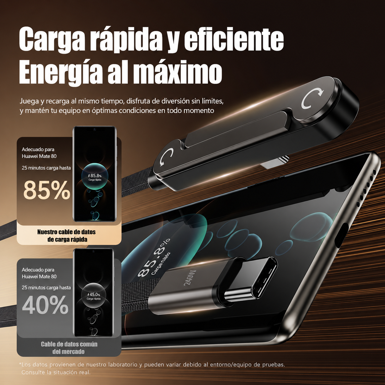 Cable Linkmax Pro 240W USB-C a USB-C | Carga Ultra Rápida + Soporte de Celular Integrado