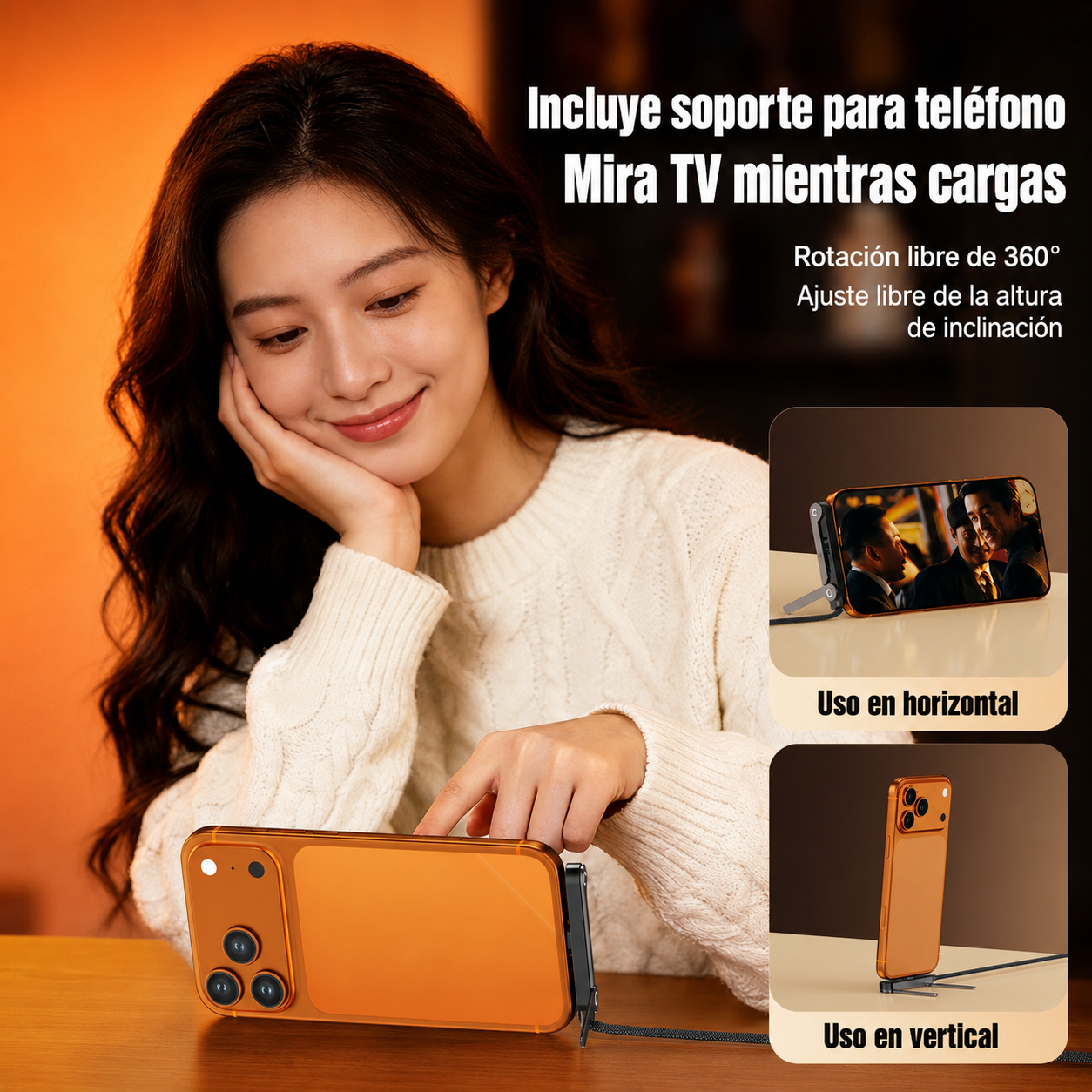 Cable Linkmax Pro 240W USB-C a USB-C | Carga Ultra Rápida + Soporte de Celular Integrado